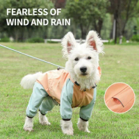 Can Pull Four Foot Dog Raincoat Waterproof All Even Foot Small Dog Clothes Than Bear Teddy Pet Clothes Rainy Day Pet Raincoat