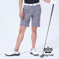 【KING GOLF】速達-網路獨賣款-男款方格紋印圖修身彈性高爾夫球短褲(黑色)