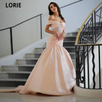 LORIE Satin Evening Dresses Vestidos De Fiesta Short Sleeves Strapless Fashion Party Dresses Formal Gowns Mermaid Evening Gowns