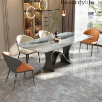 Italian Marble Dining-Table Household Rectangular Natural Crystal Dining Table