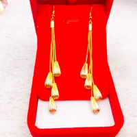 Pure 14k Gold Wheat Tassel Earrings for Women Water Drops Earrings Bridal True 999 Gold Valentine's Day Exquisite Jewelry Gifts
