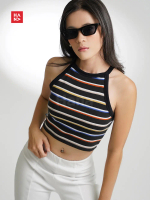 Aries Halter Stripe Tank Top Wanita Atasan Crop Garis Basic Tumblr - TT225 Panjang