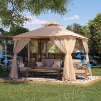 Outdoor Gazebo with Mosquito Netting, Patio Canopy with Heavy Duty Frame,Gazebo Tent with Double Air Roofs, Pop Up Canopy Tent