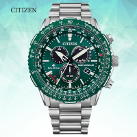CITIZEN 星辰 PROMASTER 光動能 電波對時 碼錶計時腕錶-45.9mm CB5004-59W 綠色