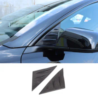 For Tesla Model 3 2023 2024 Real Carbon Fiber Rearview Mirror Side Triangle Spoiler Trim Decorative Sticker Car Accessories