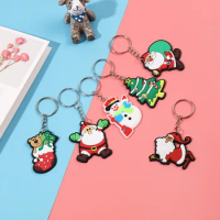 200Pcs/Lot Christmas Keychain Party Supplies Backpack Bag Decoration PVC Key Ring Christmas Santa Claus Snowman Party Gift