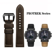 24mm Cowhide/Italian Leather Watchband For Casio PROTREK PRG-650 PRW-6600 PRG600 Frosted Retro Watch Band Outdoor Sports Strap