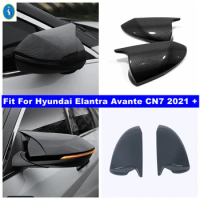Door Wing Rearview Mirror Ox Horn Cover Cap Car Accessories Trim For Hyundai Elantra Avante CN7 2021 2022 Black / Carbon Fiber