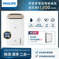 【Philips飛利浦】13公升一級能抗敏效除溼機-DE5206/86柔霧奶茶 贈FY1119濾網 x1 