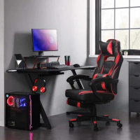 Racing Gaming Chair, Adjustable Ergonomic Office Chair with Ottoman, Tilt Mechanism, Lumbar Support, 330 lb Load, Black &amp; Red