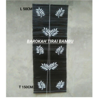 PREMIUM Kirai bambu jendela tirai bambu gulung motif daun bunga putih