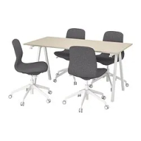 meja dan kursi konferensi, krem putih/abu-abu tua, 160x80 cm