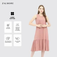 Zalmore Sleeveless Midi Dress With Ruffle Premium LUMA Cotton - Dress Wanita Lembut Ringan Sejuk Ant