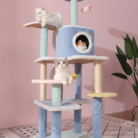 Multilayer Cat Climbing Frame Wooden Pet Cat Tree House Big Space Cats Kitten Condos With Sisal Rope Cat Scrataching Posts Toys