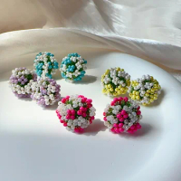 Colorful millet bead dandelion earrings