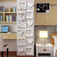 Heart Shape Mirror wall sticker, acrylic mirror sticker , 3d acrylic wall mirror sticker for interior home decor, 6pcs/set