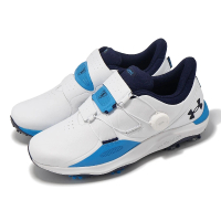 UNDER ARMOUR 高爾夫球鞋 Drive Pro BOA 男鞋 寬楦 白 藍 防水鞋面 旋鈕鞋帶 運動鞋 UA(3027088100)