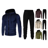 Men Sportswear Stylish Men's Winter Hoodie Pants Set Zipper Closure Elastic Waist Breathable Fabric Ideal for Autumn Winter Men