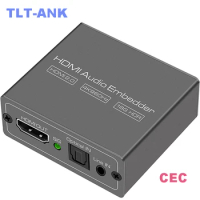 HDMI Audio Embedder Inserter Digital Analog Audio + DVI to HDMI Support TOSLINK Optical 3.5mm Jack AUX Audio Input 4K60Hz 18Gbps