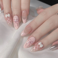 24 Pieces of New Hot Fashion Short Sweet Pink Bow High Sense Simple Nail Removable Nail Armor