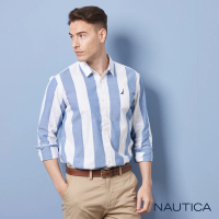 【NAUTICA】男裝 海洋風條紋長袖襯衫(藍)