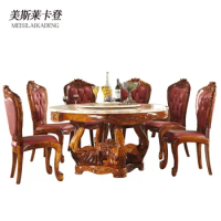 Chixiang Carved European Style Villa Luxury Imported Ugyen Wood Marble Top Elephant Dining Table
