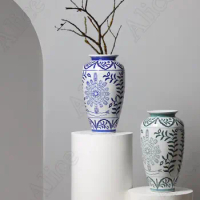 Blue and White Ceramic Vase Chinese Style Living Room Decoration TV Cabinet Bedroom Desktop Flower Arrangement Vase Home Decor