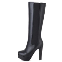 Autumn Winter Women's High Boots Platform Black Knee Boot High Heels Fashion Zipper Long Tall Party Shoes Lady Large Size 45 48