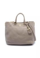 Prada 二奢 Pre-loved Prada VIT.DAINO Handbag tote bag leather Gray beige 2WAY