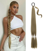 Long Braid Ponytail Extension with Hair Tie DIY Wrap Around Synthetic Hairpiece Natural Soft Fluffy