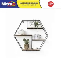 Rak Dinding Hexagon Minimalis 4 Susun Zehn YC-HL24743 Hambalan Dekorasi Dinding Besi Kayu Black