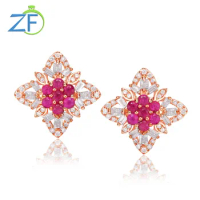 GZ ZONGFA Pure 925 Sterling Silve Studs Earrings for Women Natural Ruby Diamond 1.3CT Birthstones Gifts 10K Gold Fine Jewelry