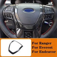 Carbon Fiber Steering Wheel Frame Decorator Horn Cover for Ford Ranger Everest Endeavour 2015-2021 Accessories