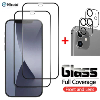 2Pcs Front Tempered Glass + 2Pcs Rear Camera Lens Glass For iPhone 12 Pro Max Camera Lens Screen Protector For iPhone 12Pro Mini