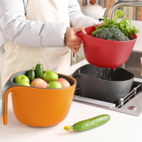 雙層洗菜瀝水籃套裝蔬菜沙拉攪拌碗洗菜盆水果籃子家用創意水果盤1入