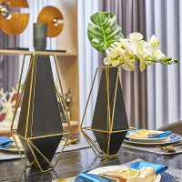 輕奢歐式黑金金屬花瓶擺件 簡約餐桌角幾電視柜玄關桌面裝飾花器