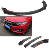 3Pcs Car Front Bumper Spoiler Lip Splitter Trim Body Kit For Honda Civic FC FK 10th 2016 2017 2018 2019 2020 Glossy Black