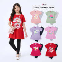 MISEL One Set Tunik Kaos Pendek Anak Perempuan usia 3-8 Tahun | Outfit Harian Nyaman & Adem