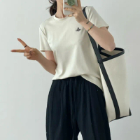 【UniStyle】短袖T恤 韓版星球刺繡天絲雙面棉上衣 女 UPT1587(豆奶香)