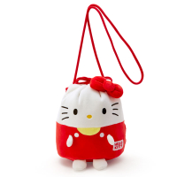 小禮堂 Hello Kitty 造型絨毛束口斜背包 絨毛水桶包 束口提袋 束口包 (紅白 全身)