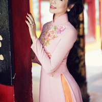 Pink Print Slit Women Aodai Vietnam Clothing Cheongsam Aodai Vietnam Dress Vietnamese Traditionally Dress Cheongsam