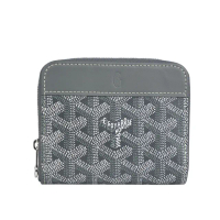 【GOYARD 高雅德】MATIGNON 牛皮拼帆布ㄇ型拉鍊短夾(灰色)