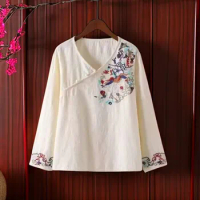Autum Woman Traditional Chinese Clothing Top Retro Flower Print Hanfu Top Women Tops Elegant Oriental Tang Suit Chinese Blouse