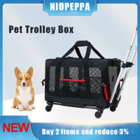2023 Fashion New Pet Trolley Bag Dog Outgoing Portable Box Car Cage Air Empty Box Cat Split Travel Box Cat Backpack Carrier