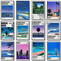 Vintage Japanese 80s Hiroshi Nagai Illustrations Vaporwave Beach Art Posters Canvas Painting Wall Prints Picture Room Home Decor
