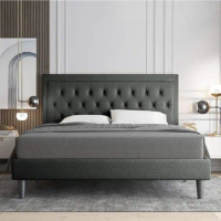 Full\Queen\King Size Button Tufted Platform Bed Frame/Fabric Upholstered Bed Frame with Adjustable Headboard/Wood Slat Furniture
