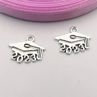 20pcs Year 2023 Charms.2023 graduation cap Charms Tibetan Silver Plated Pendants Antique Jewelry Making DIY Handmade Craft