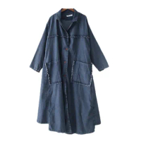 2022 new Spring Autumn Windbreaker female vintage loose outerwear long retro denim trench coats for women Clothing M92