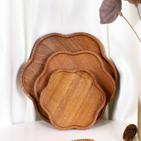 開發票 花瓣形狀木餐盤烏檀木托盤水果面包小盤子家用木盤日式木質點心盤