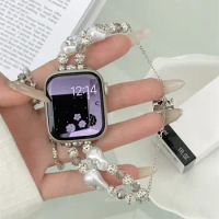 Luxury Metal Watch Band for Women Diamond Slim Strap Apple Watch Series 8 7 41mm 45 6 Se 5 4 49 44 40 42 38